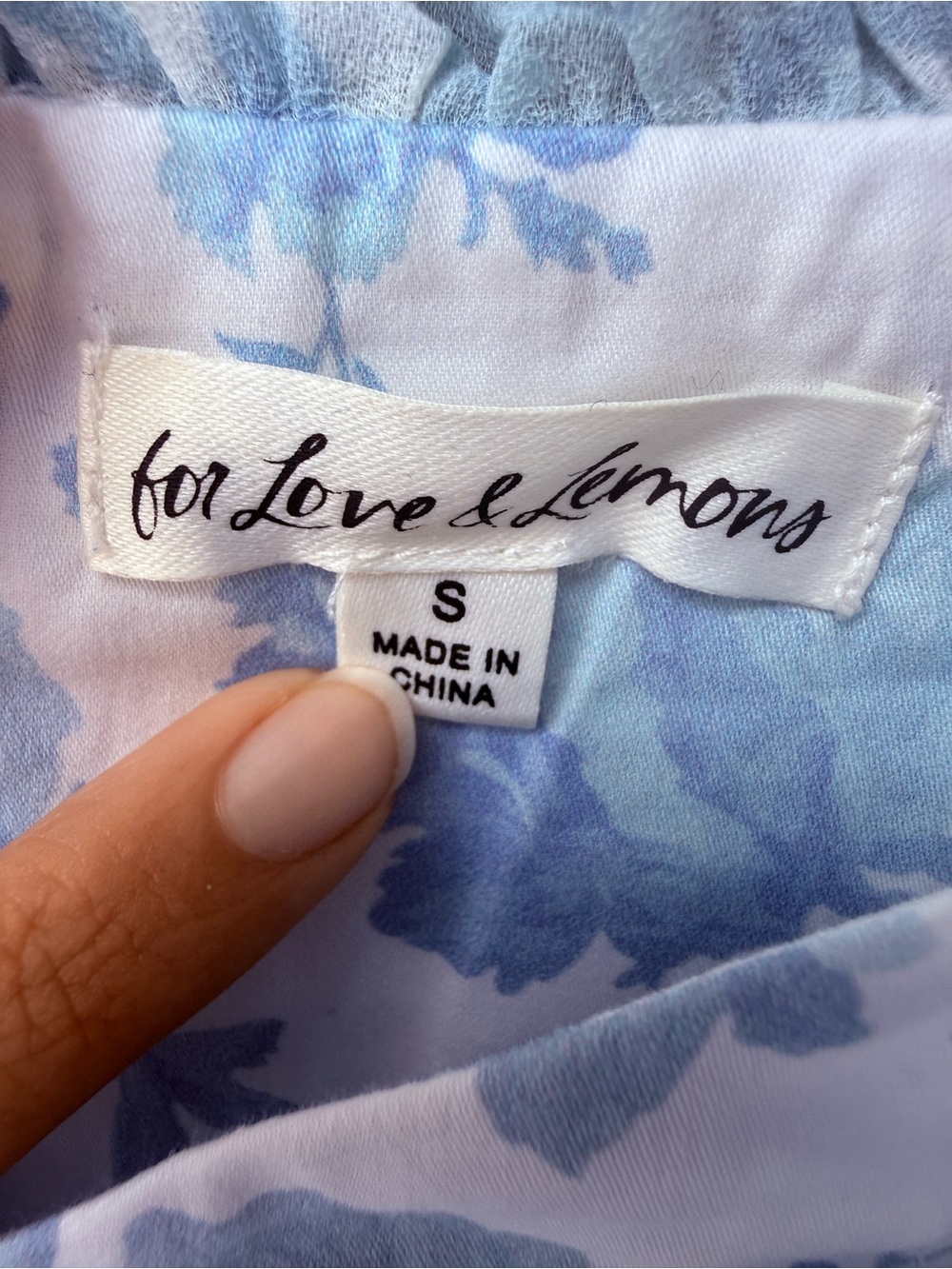 For Love And Lemons Powder Blue Floral Mini Dress with Ruffle Trim - Picture 4 of 4